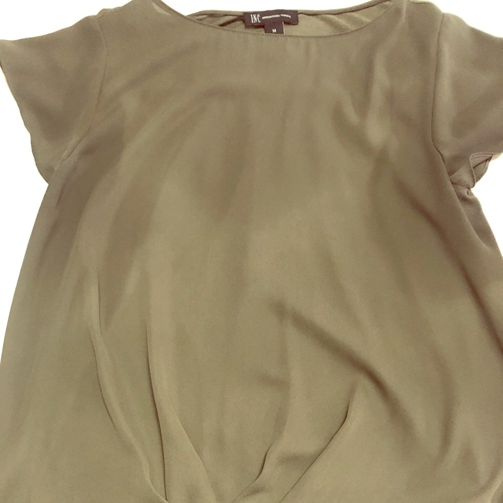 INC army green cinched waist shirt